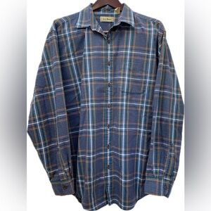 L.L. BEAN BLUE PLAID COTTON BUTTON DOWN LONG SLEEVE CLASSIC TALL XL TOP